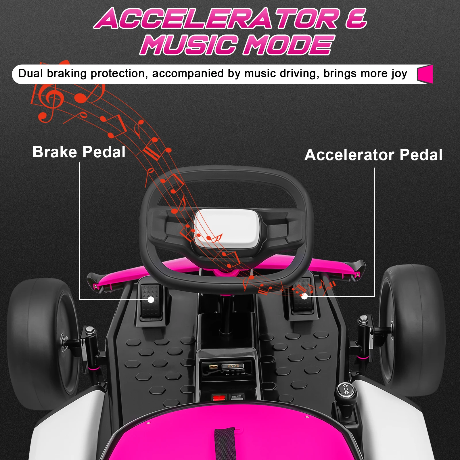 Go Kart, anrli 24V Ride on Kart eléctrico a la deriva para niños con motor potente de 300W, 2 velocidades ajustables, Kart de pedal eléctrico