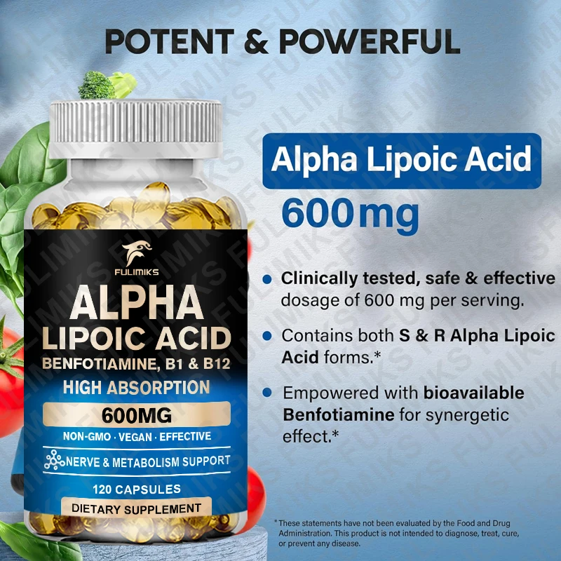 Liposomale Alpha-Liposäure 600 mg Kapseln, ALA-Ergänzung, Alpha-Liposäure für Antioxidantien, Nerven, Energie 120 Kapseln