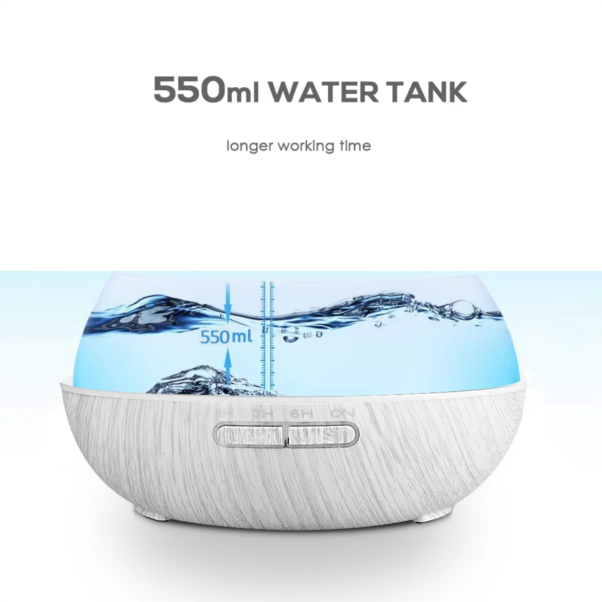 Remote Control Wood Grain Essential Oil Diffuser - 550ml, 7 LED Colors, 6 Oils Included