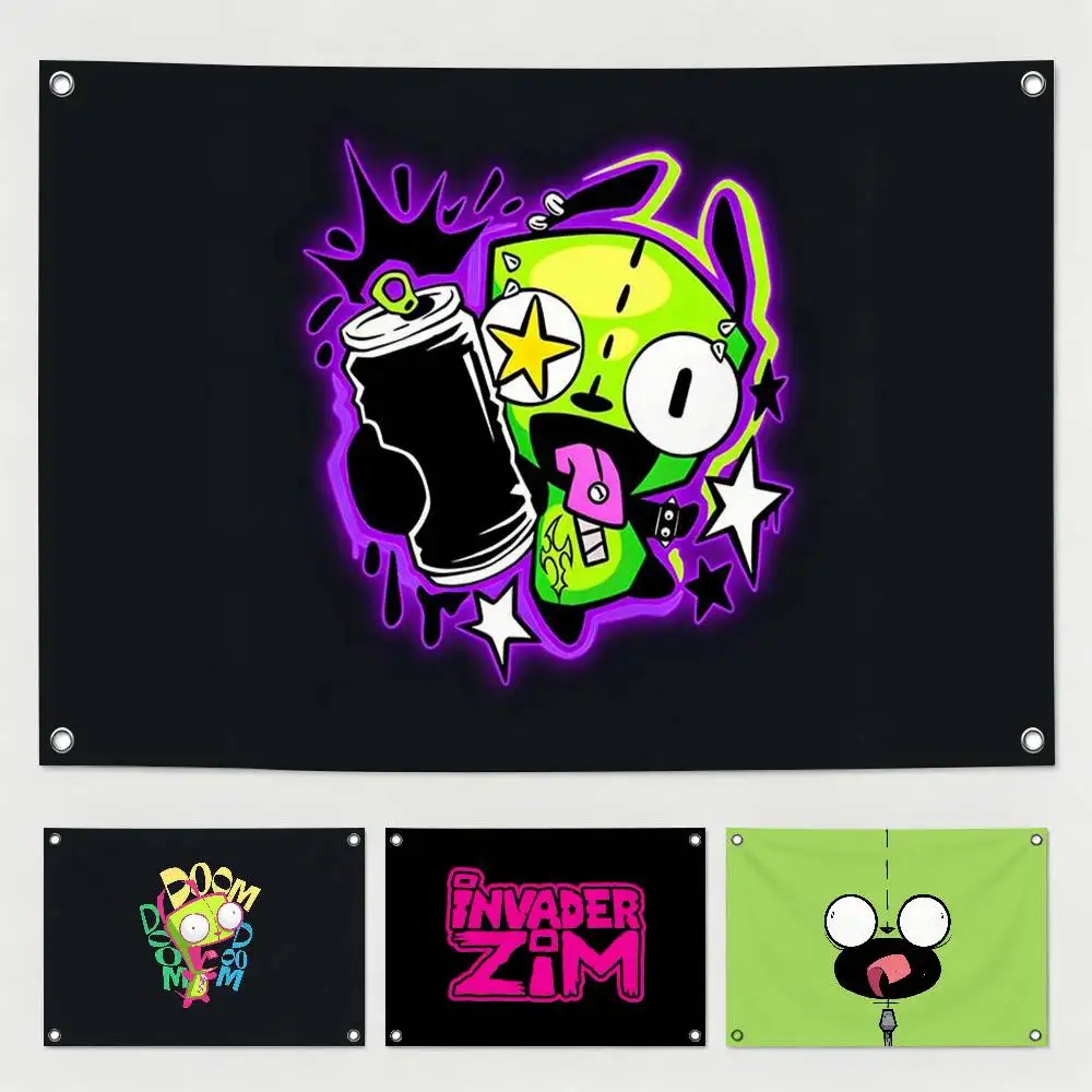 Cartoon Invader Zim Gir Flags for Bedrooms Home Decor Items Outdoor Decors Garage Decoration Flaga