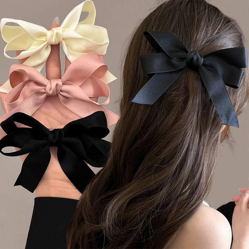 2pcs Satin Bow Hair Clips for JK Girls Kawii Barrettes Cute Hair Accessoires Kids Black White Ribbon Woman Hairpins Hairgrip