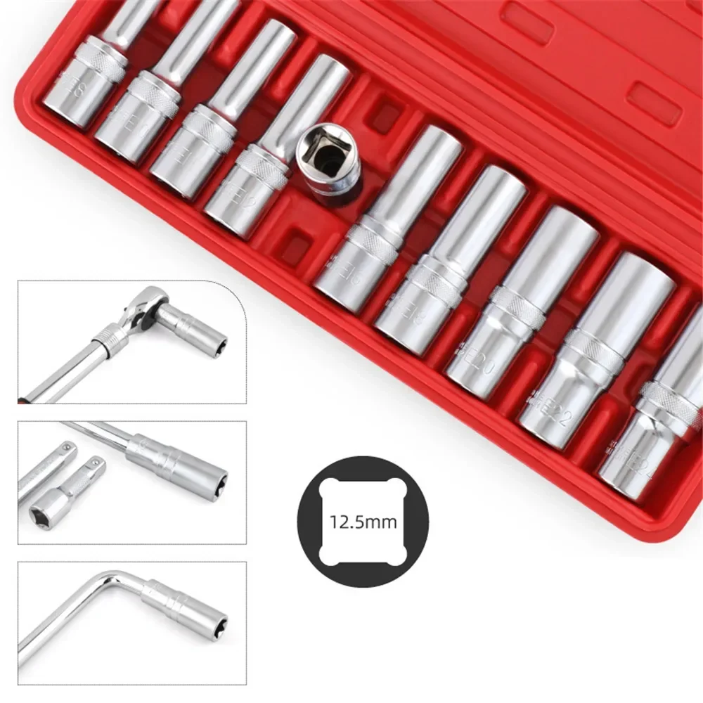 

9/10/14/17Pcs E Torx Star Female Bit Sockets Set Hand Tool Kit 1/2" 3/8" 1/4" Drive E4-E24 Repair Tool Socket Wrench Head Sleeve