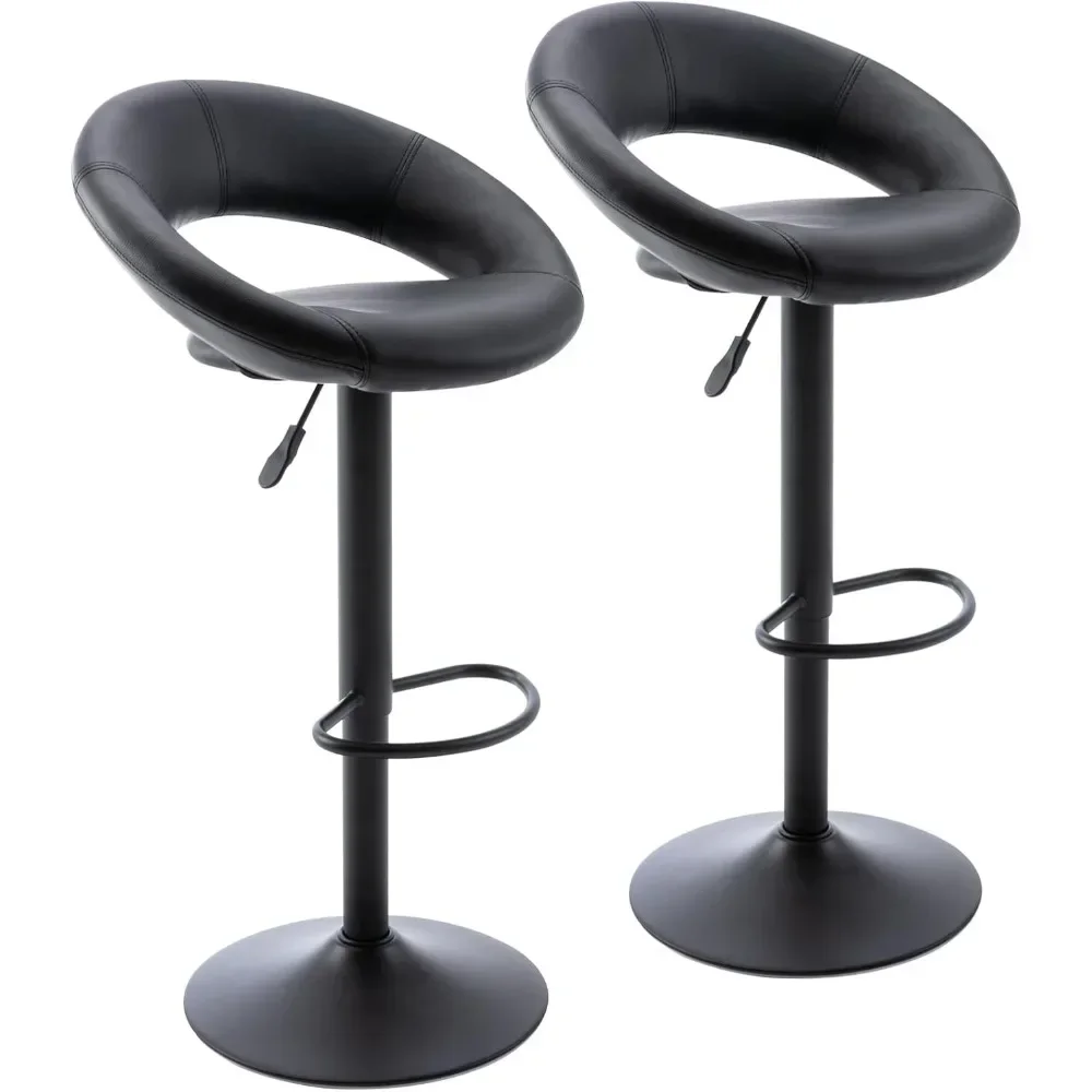 

Adjustable Bar Stools, Modern Cute PU Leather Swivel Barstools with Hollow Back, Airlift Counter Height Bar Chairs , Set of 2