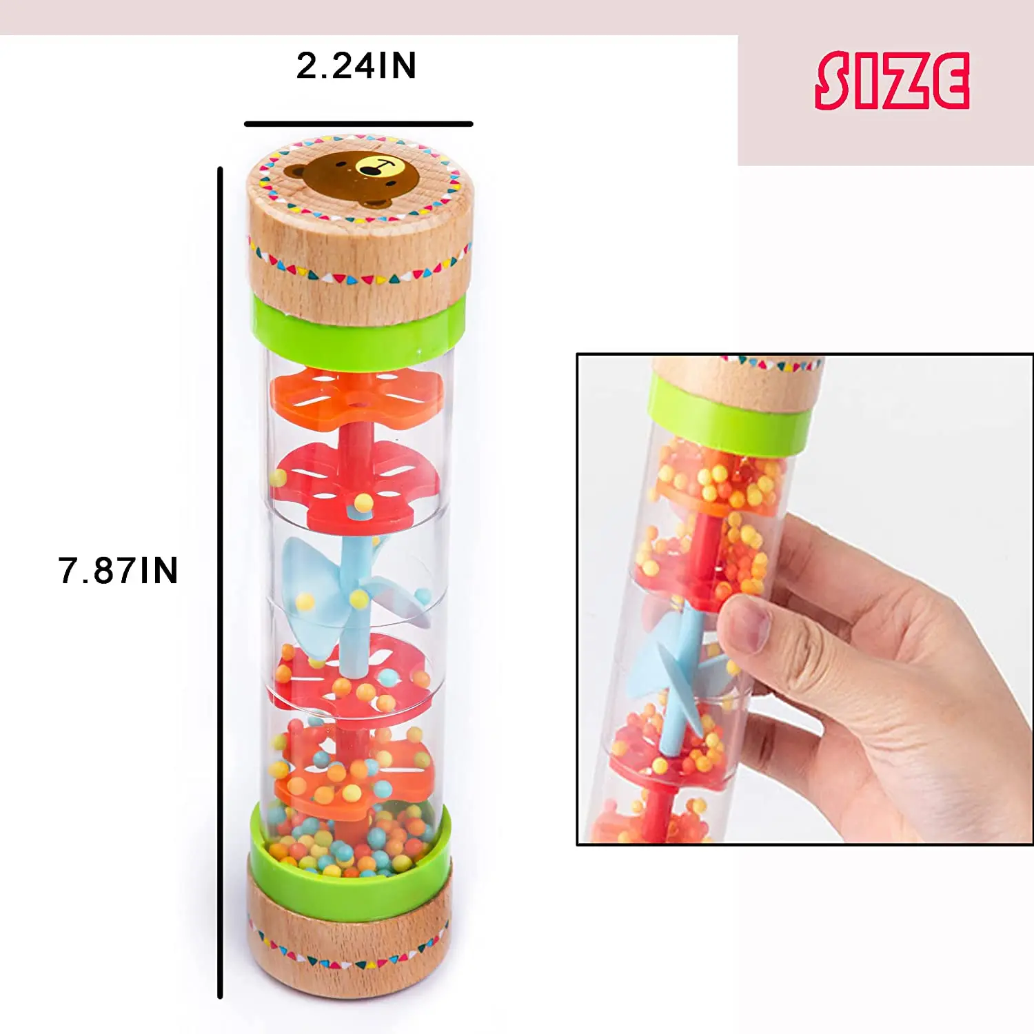 Baby Rain Stick Musical Instrument Wooden Rain Sound Pipe Simulation Wooden Toy Hourglass Fun Rattle Early Education Toy