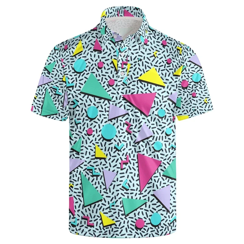 Classic 3d Print Hawaiian Polo Shirt Men Funky Retro 80s 90s Graphics Shirt Party Short Sleeve Button Tees Street Y2k Clothing