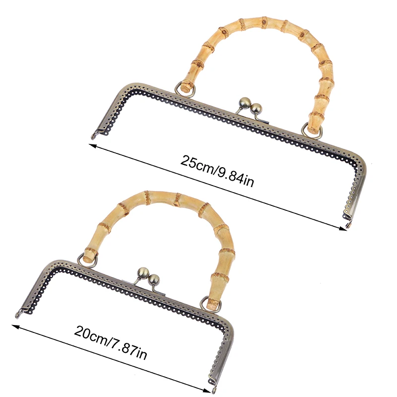 إطار حقيبة محفظة معدني عتيق ، قفل مشبك قبلة بمقبض من الخيزران ، مشابك مجوهرات ، مثبتات خياطة ، مستلزمات صناعة المحفظات ، 1 * #6