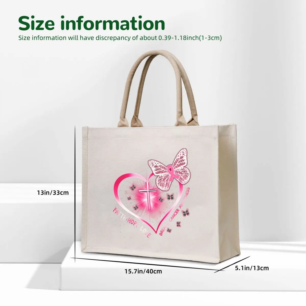 Faith Hope Love - Breast Cancer Awareness Tote Bag Big bag women Customizable tote bag Eco cute pouch