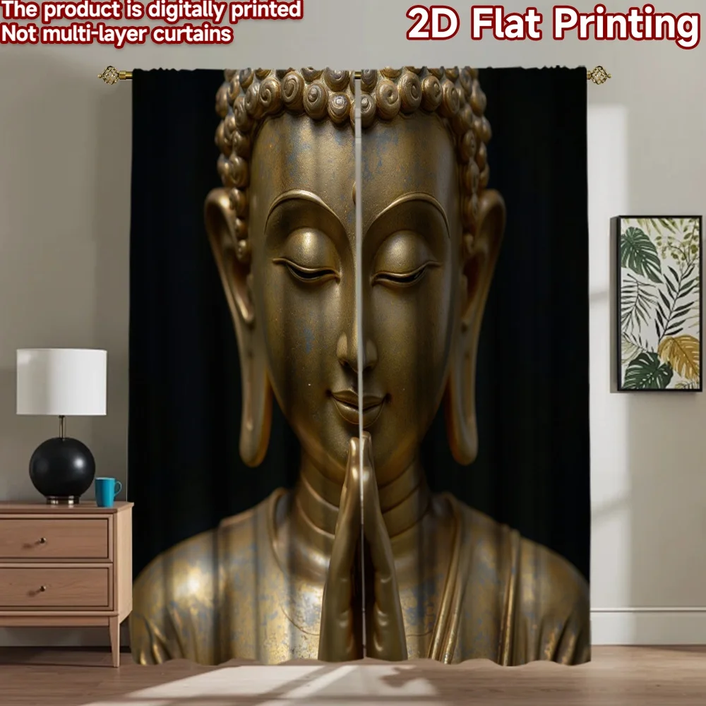2D flat 2pcs Curtain Modern Minimalist Style Praying Buddha Statue Durable polyester fiber Party Decorations for Festive for