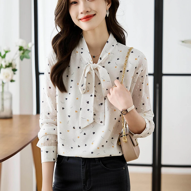

New elegant Women chiffon Blouses ladies shirts Blusas Mujer Long Sleeve Shirts causal Tops