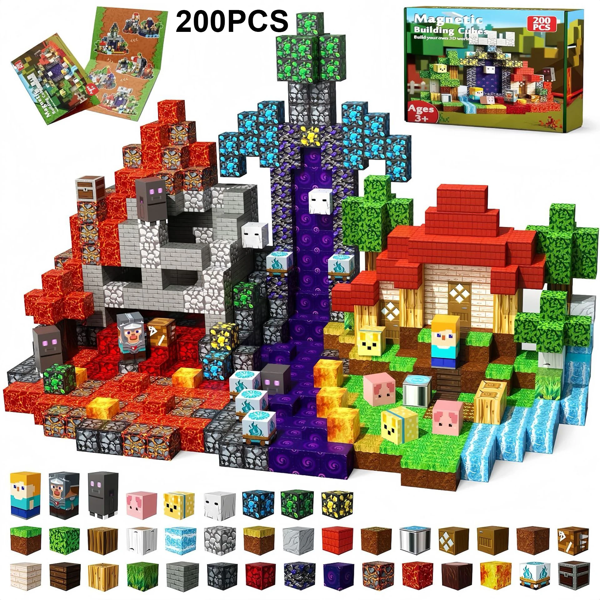 100-300 stuks magnetische tegels bouwstenen set, mijn wereld figuren blokken, STEM educatief speelgoed voor kinderen van 3-10 jaar, jongens meisjes cadeaus