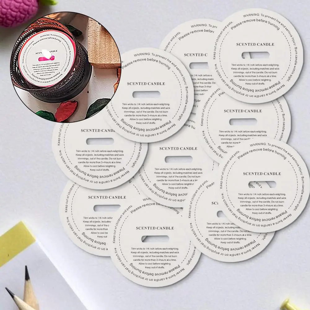 10Pcs Candle Cup Labels Round DIY Manual Fragrance Candle Sticker Labels Candle Warning Labels Dust-Proof Sulfuric Paper Sticker