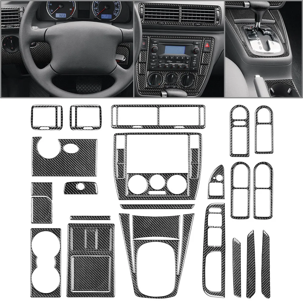 31PCs Car Interior Full Set Cover Kits Carbon Fiber Pattern Decorative For VW Passat B5 2001 2002 2003 2004 2005
