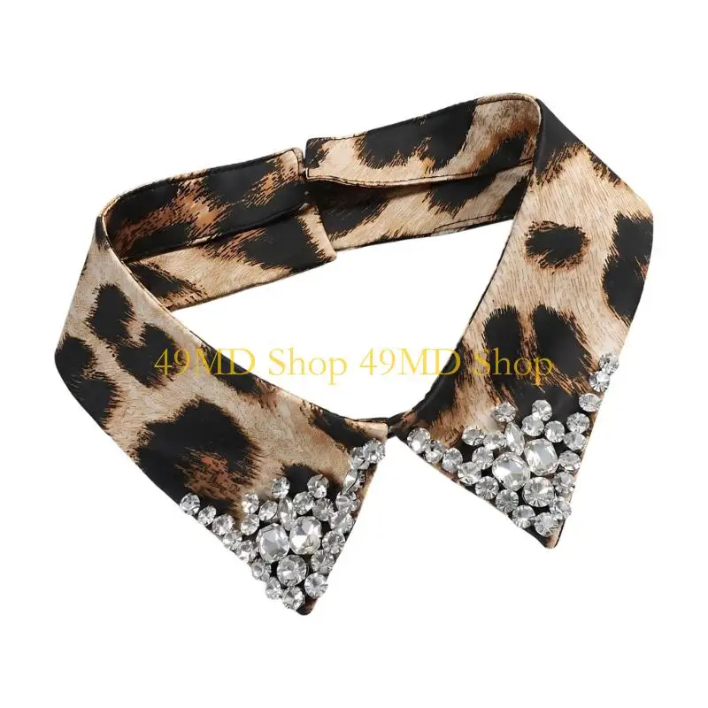 49MD Elegant Leopard Pattern Collar Detachable Neckpiece Clavicle Covering Collar for Office Party and Formal Wear Outfits
