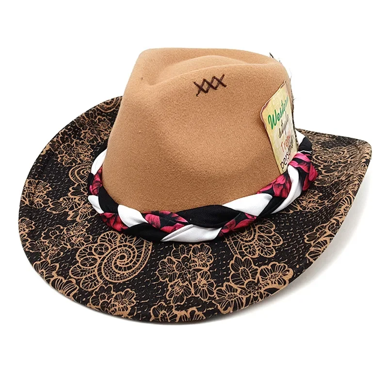 서양 남성과 여성의 가을, 겨울 민족 스타일 재즈 모자, 큰 챙 모자, 모직 복숭아 탑, 카우보이 모자