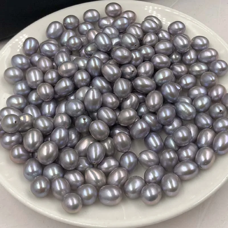 

ELEISPL JEWELRY Whlesale 100g Loose Gray Freshwater Pearls Half Drilled Beads Rice Shape #22010390