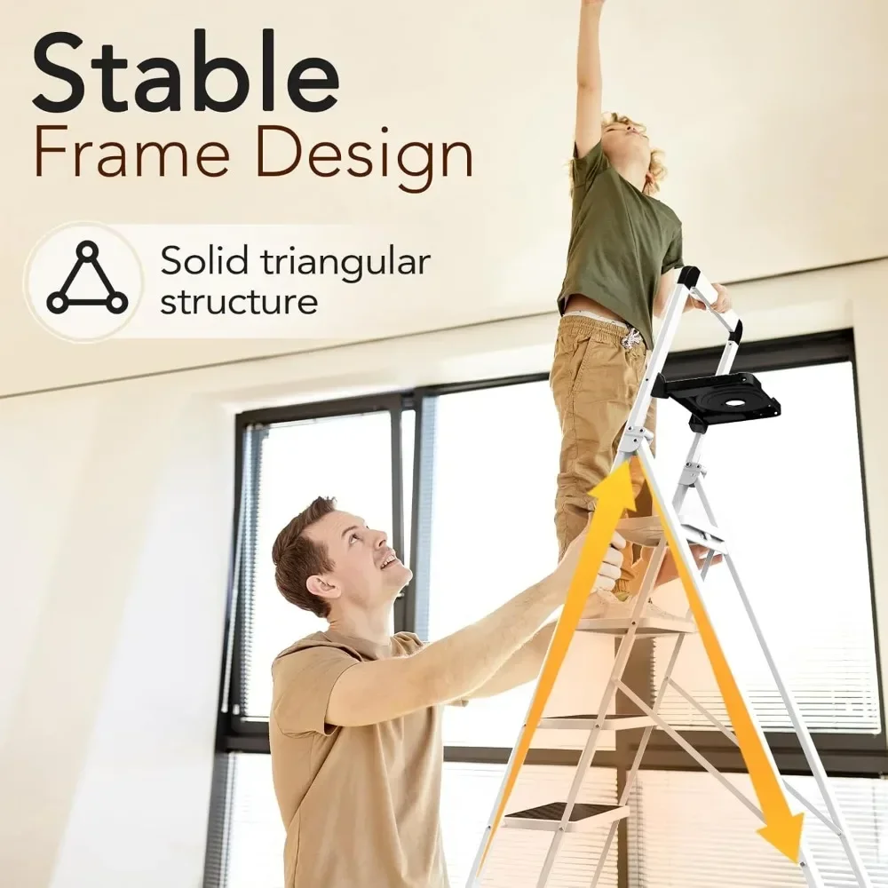 Step Ladder, 5 Step Ladder Folding Step Stool with Tool Platform, Portable Sturdy Steel Ladder for Adults Home Outdoor