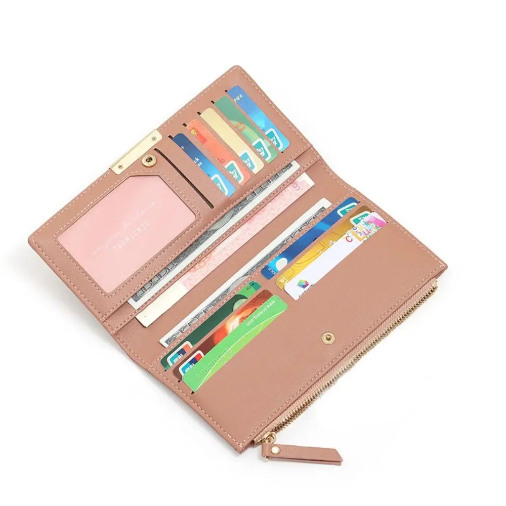 Casual Korean Style Long Wallet Ultra Thin Purse PU Leather Card Holder Multi-function Card Holder Coin Pouch Card Storage Bag