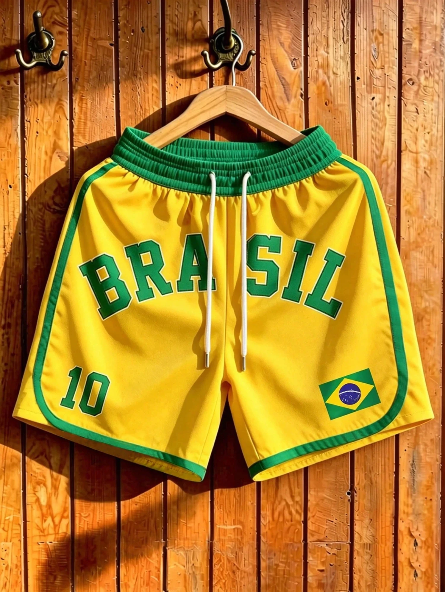 

Men's Brazil Soccer Casual Shorts,Summer Streetwear Gym Letter Print Athletic Training Beach Daily Wear Shorts