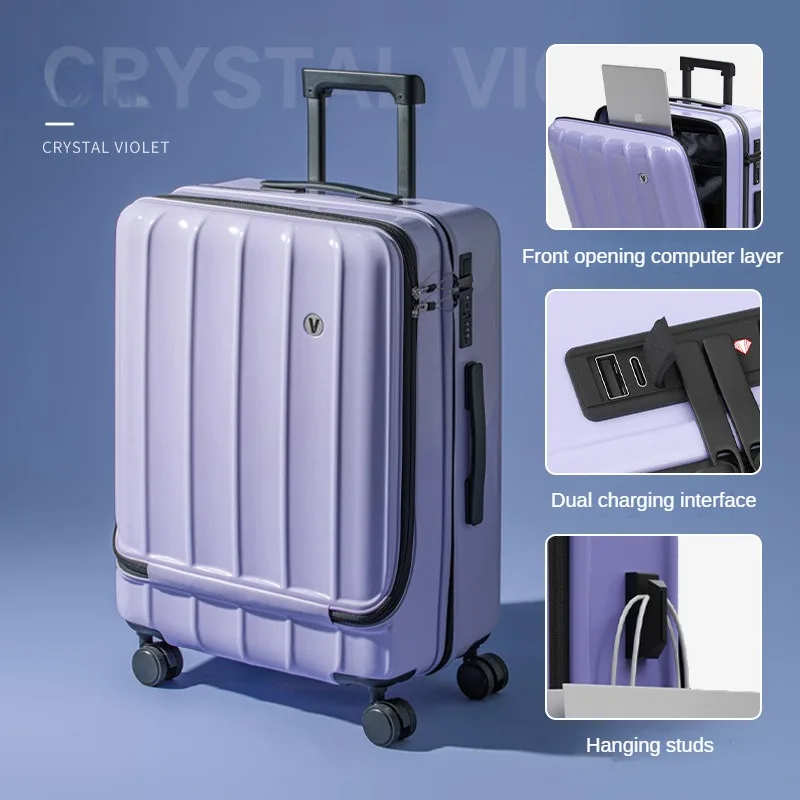 New Front Opening Rolling Luggage Travel Suitcase 18/20 Boarding Box Large Capacity Trolley Case Student Trunk Universal Wheel