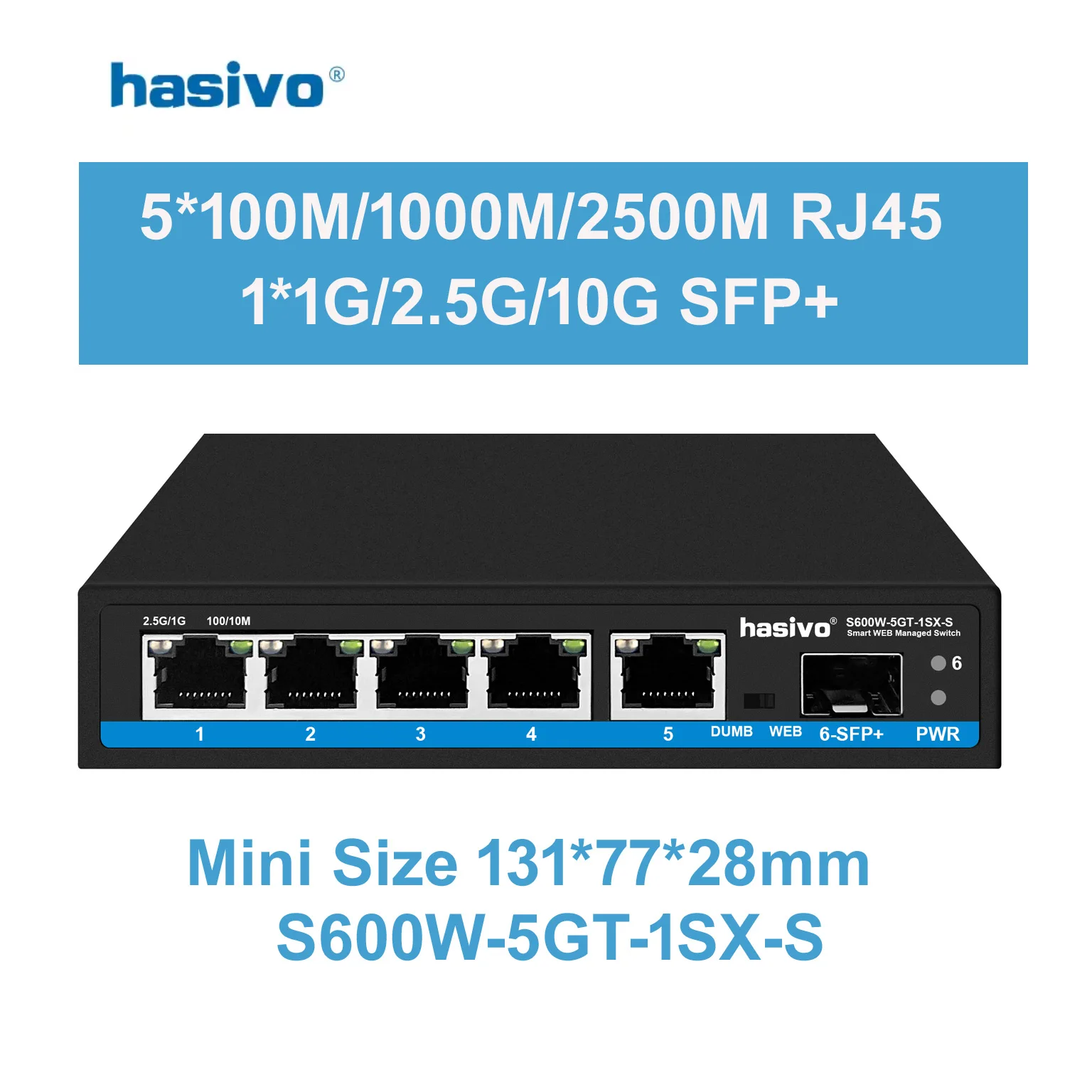 Hasivo 4/5/8 Ports 2,5G Netzwerk-Switch Webmanaged Mini-Größe mit 10G SFP+ Lüfterlosem Design