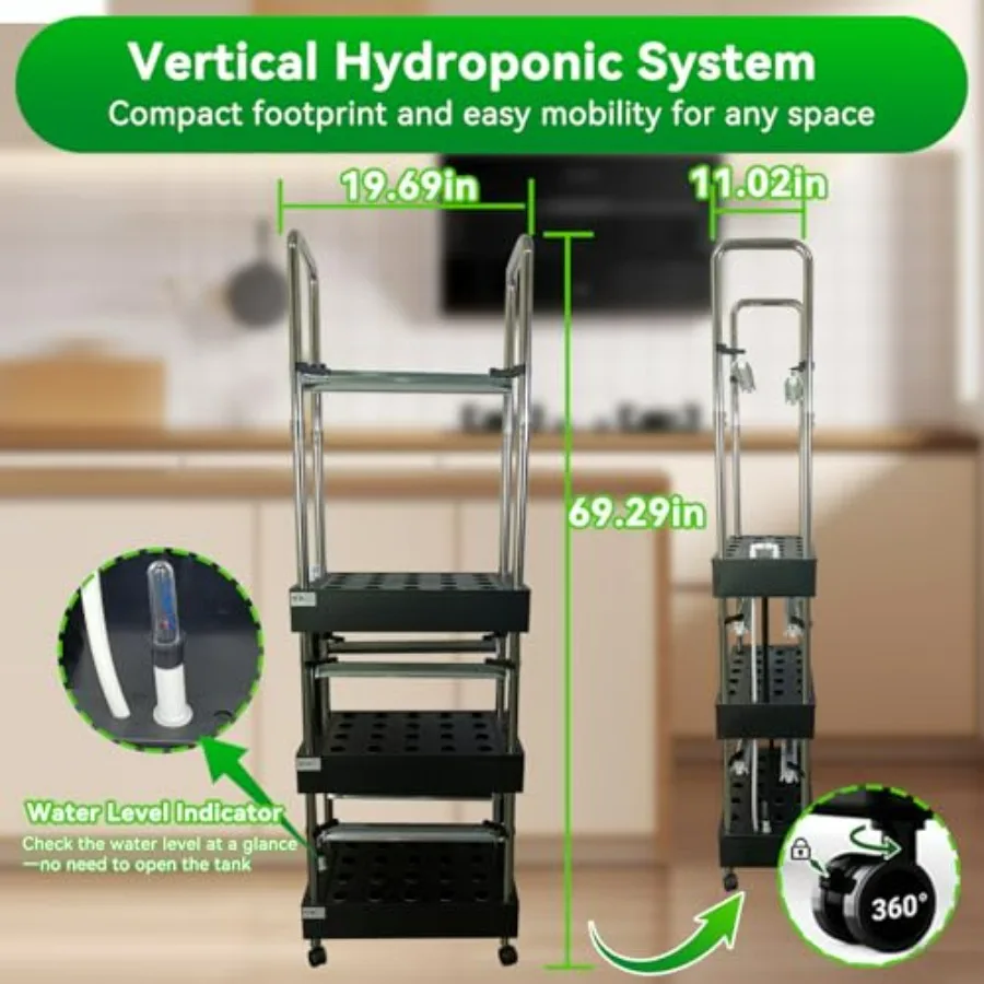 Indoor hydroponics growing system: vertical garden with smart full-spectrum lights, auto water circulation, white aluminum fram view 2