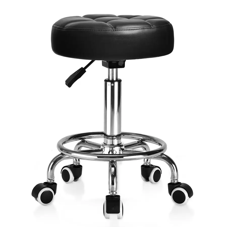 

Rolling Stool PU Leather Round Ultra Soft Padded Seat Cushion Stool with Wheels with Footrest, Weight Capacity 300lb,Adjustable