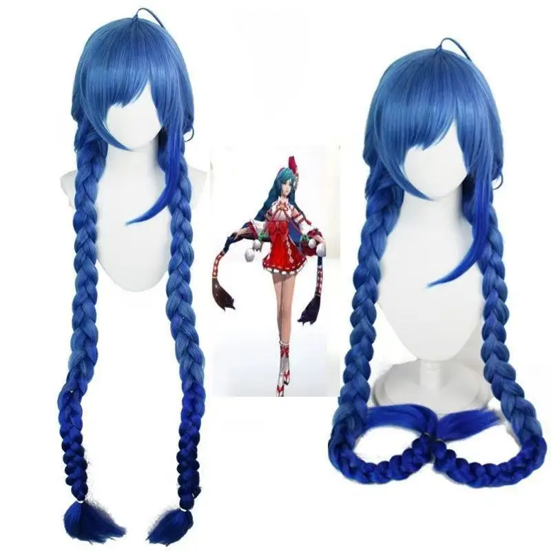 New Space Da Qiao Cosplay Wig - Honor of Kings Ise Miko/Sailing Skin Style, Double Ponytails & Braids, Anime Costume Accessories