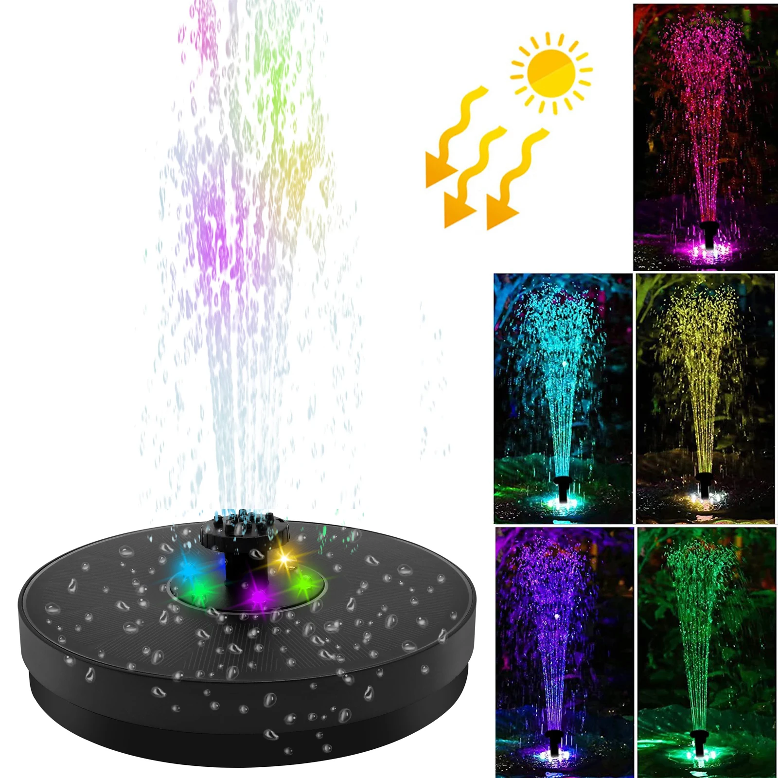 

1p2026Color LED Solar Fountain Pump Bird Bath Pool Pond Garden Outdoor With 7 Nozzles 3W Solar Waterfall Water Powered Fountain