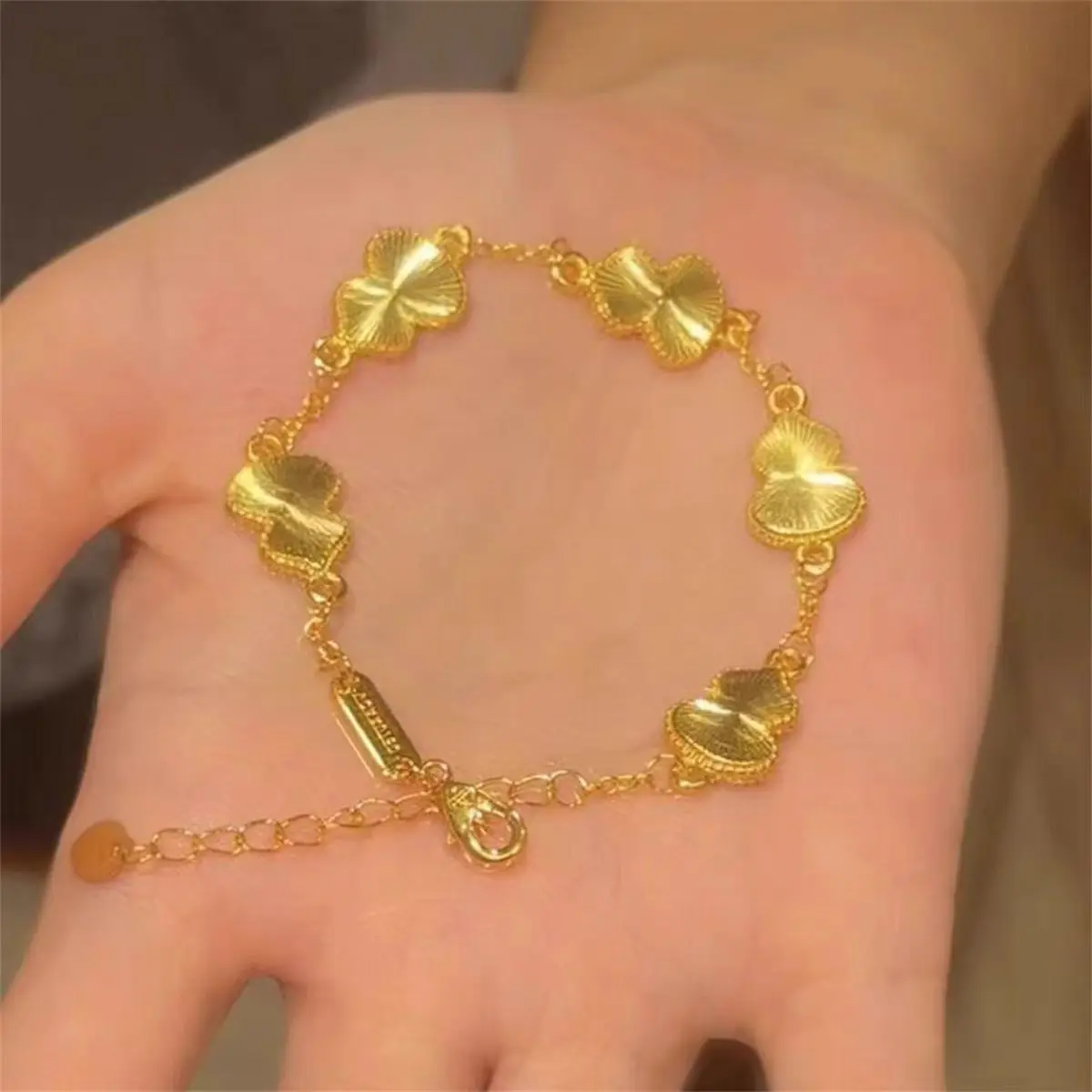 

Womens 18K Gold Fu Wufu Gourd Bracelet AU750 Laser Flat Bracelet Gold Fu Lu Light Luxurious Temperament Bracelet