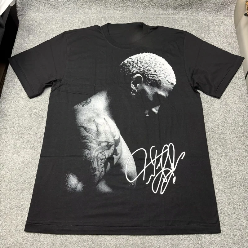 

Rodman Big Face Двойные стороны с принтом Хлопковая футболка с короткими рукавами Мужчины Женщины Лето Винтаж Y2K Повседневная уличная футболка с круглым вырезом