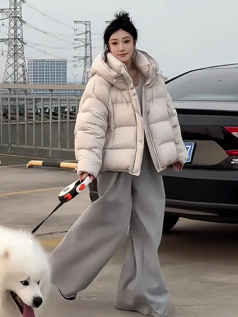 Giacca Invernale da Donna in Piumino Bianco, Calda e Trendy con Cappuccio, per il Pendolarismo, Senza Marchio Registrato