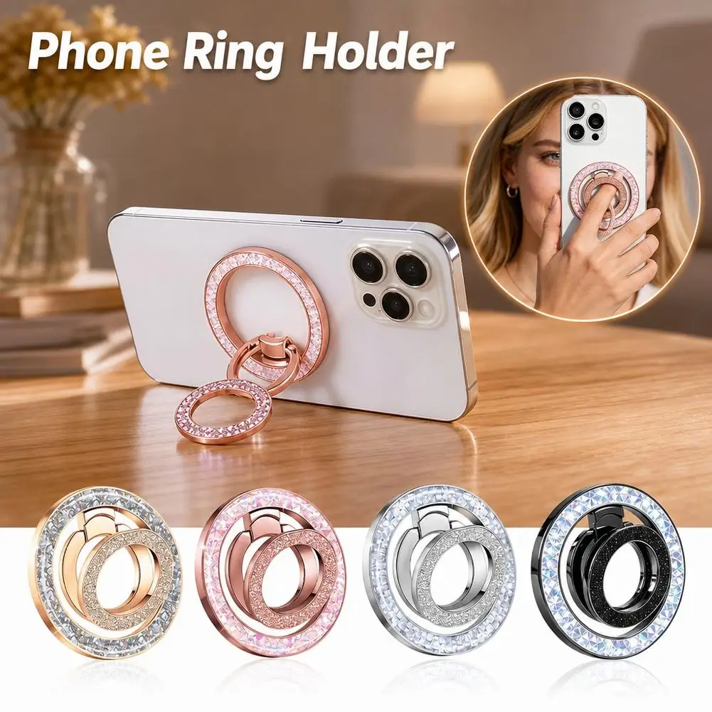 2026 New Phone Double-sided Strong Magnetic Holder for Magsafe Dual Finger Ring Stand Magnet Support for iPhone 17 16 15 Samsung
