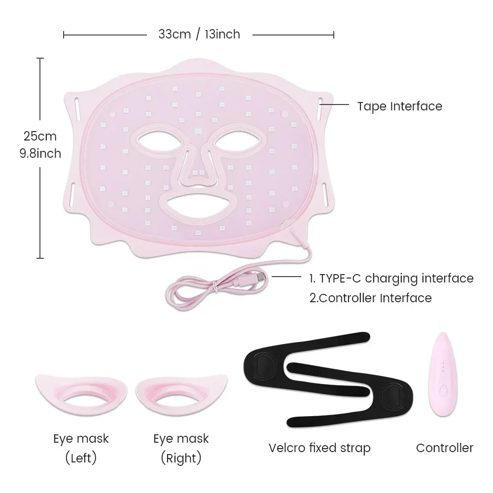 Maschera facciale a LED leggera a 3 colori con trattamento per la cura del viso al collo Terapia antiacne di bellezza Macchina per il ringiovanimento della pelle sbiancante per il viso