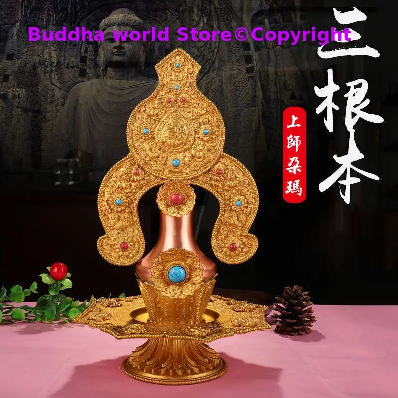 Auspicious Three Fundamental Masters' Duo Ma Shi Zi ornaments Gold plated copper esoteric Buddhist ritual implement tool temple
