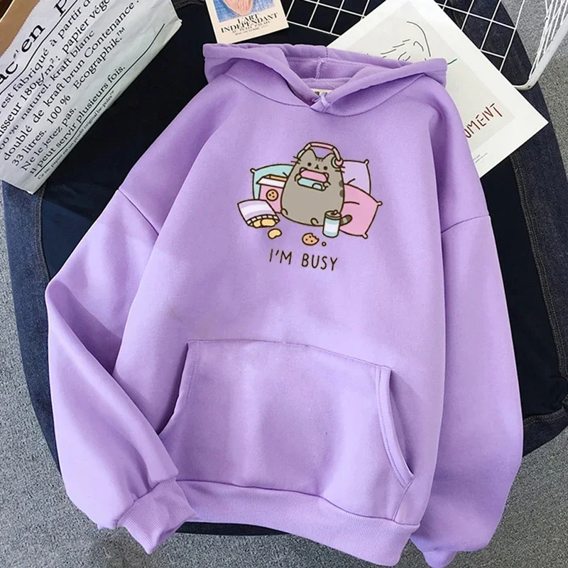 2025 Funny The Cat Hoodie Women Fashion Kawaii Korean Harajuku Sweatshirt Female 90s Cartoon Clothes Female Hood Oversized Girls