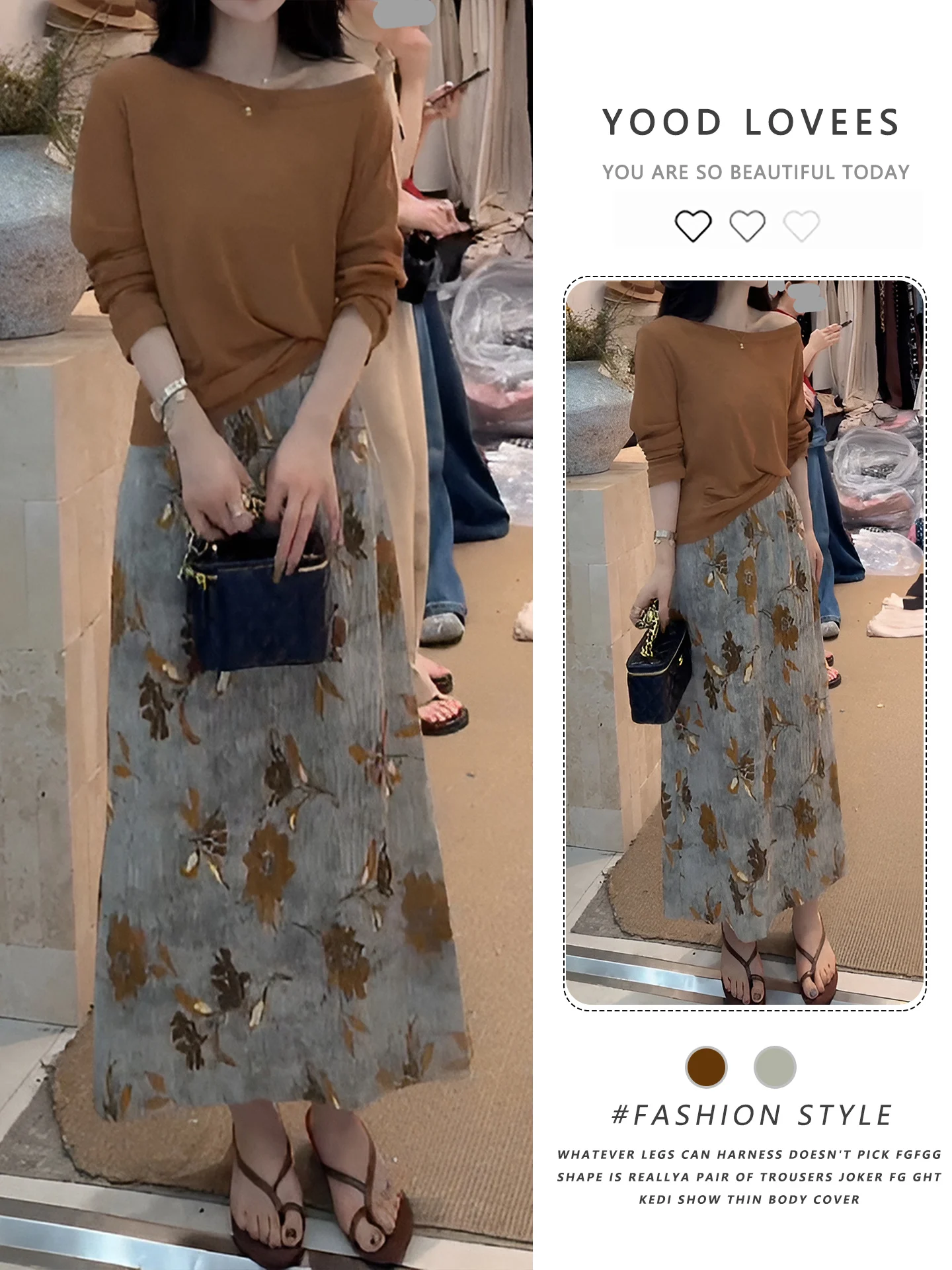 

Fashionable Long Sleeve Print Top And High Waist Skirt Set Women's Summer New Style Ageless Two Piece Suit Commute Style Casu...