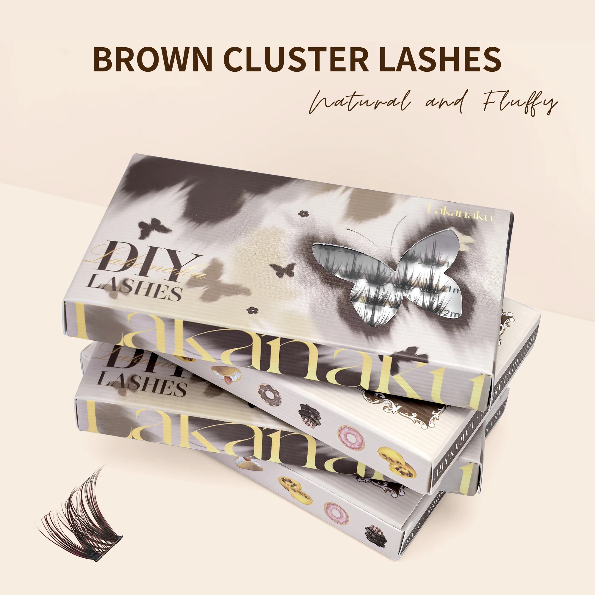 LAKANAKU Brown DIY Lashes Clusters Eyelash Extensions Volume Fans for Beauty Makeup