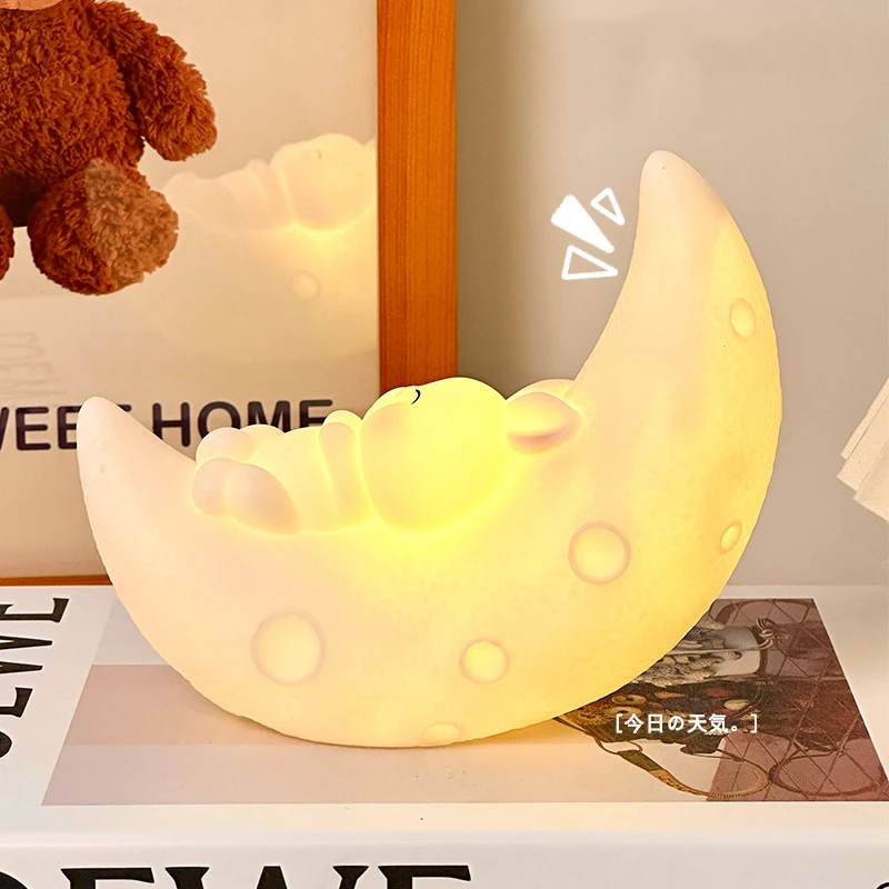 Cartoon Moon Rabbit Small Night Lamp Bedroom Bedside Lamp Ambience Light Girl Heart Birthday Gift Decoration Small Ornaments