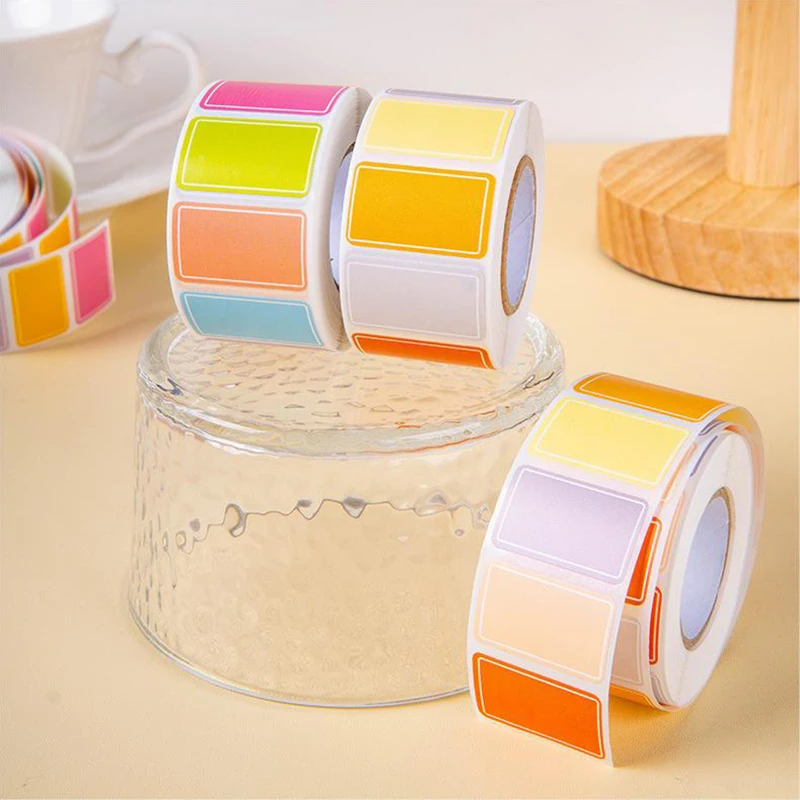 500Pcs Colourful Self-adhesive Label Adhesive Stickers Durable Waterproof Blank Tag Sticker Stationery Rectangle Name Sticker