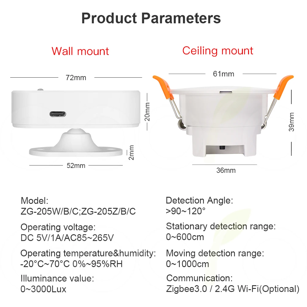 Zigbee-家庭用の人間の存在センサー,天井,壁掛け,ミリメートル波,レーダー,wifi,pir,スマートホーム用の輝度距離検出器