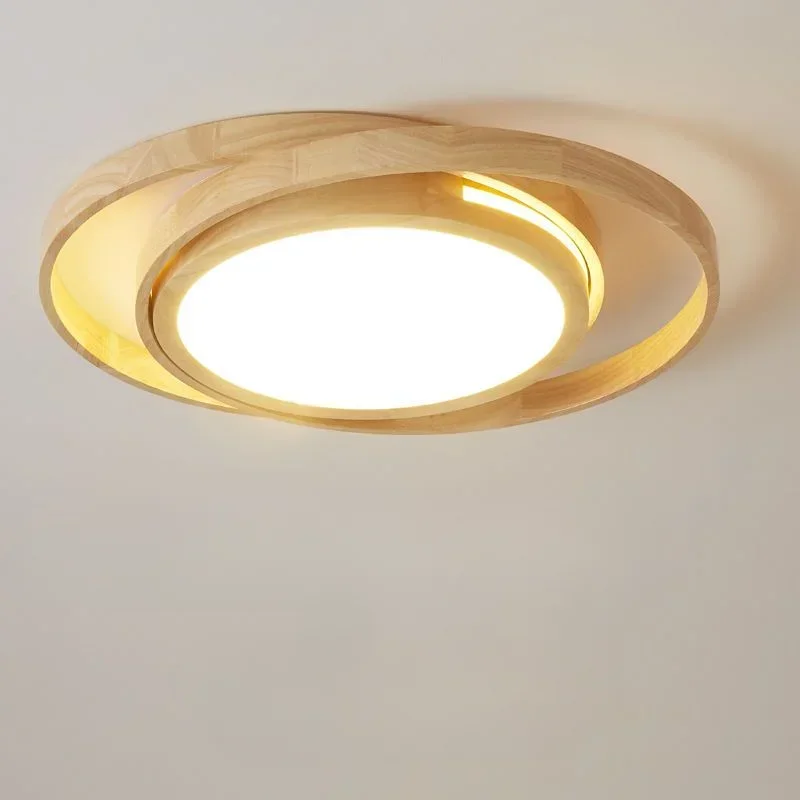 Modern minimalist Nordic wood style ceiling light, bedroom circular ultra-thin LED restaurant lighting fixture