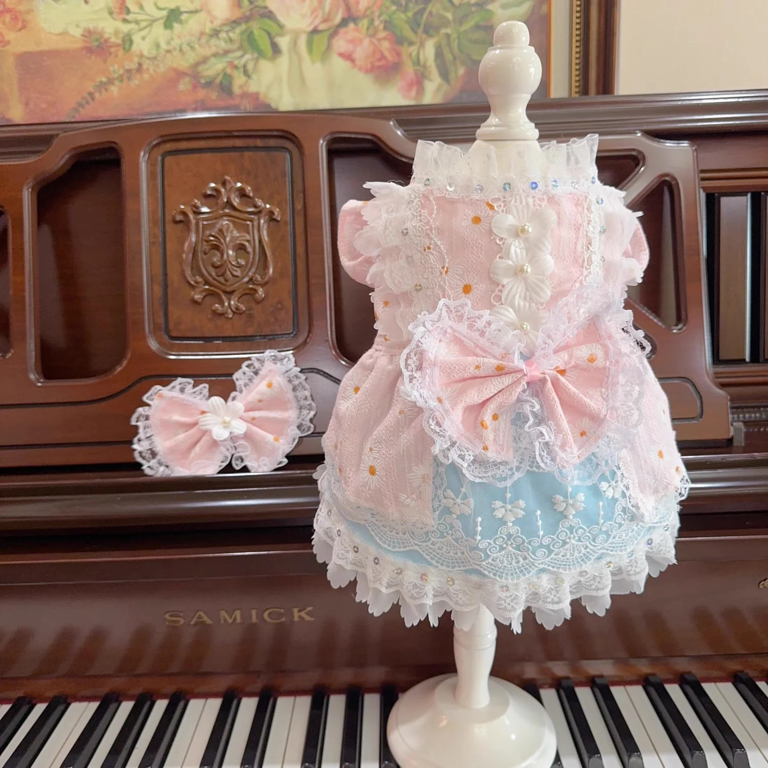 Original pet cat dog rabbit dress Princess dress four seasons sweet pink blue