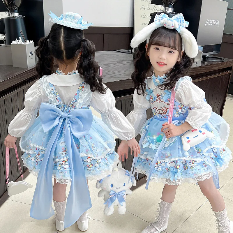 Falda de princesa Lolita Kawaii Cinnamoroll para niños, camiseta de primavera y otoño, vestido de Sanrios, disfraz de Cosplay para niñas, falda de fiesta de cumpleaños