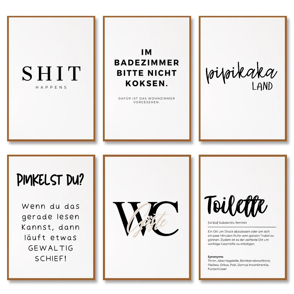 Minimalistyczna Czarna Biała Toaleta Śmieszne Powiedzenie Cytaty Łazienka Gość Plakat HD Wydrukowano Płótno Malarstwo Wall Art Pictures Home Decor
