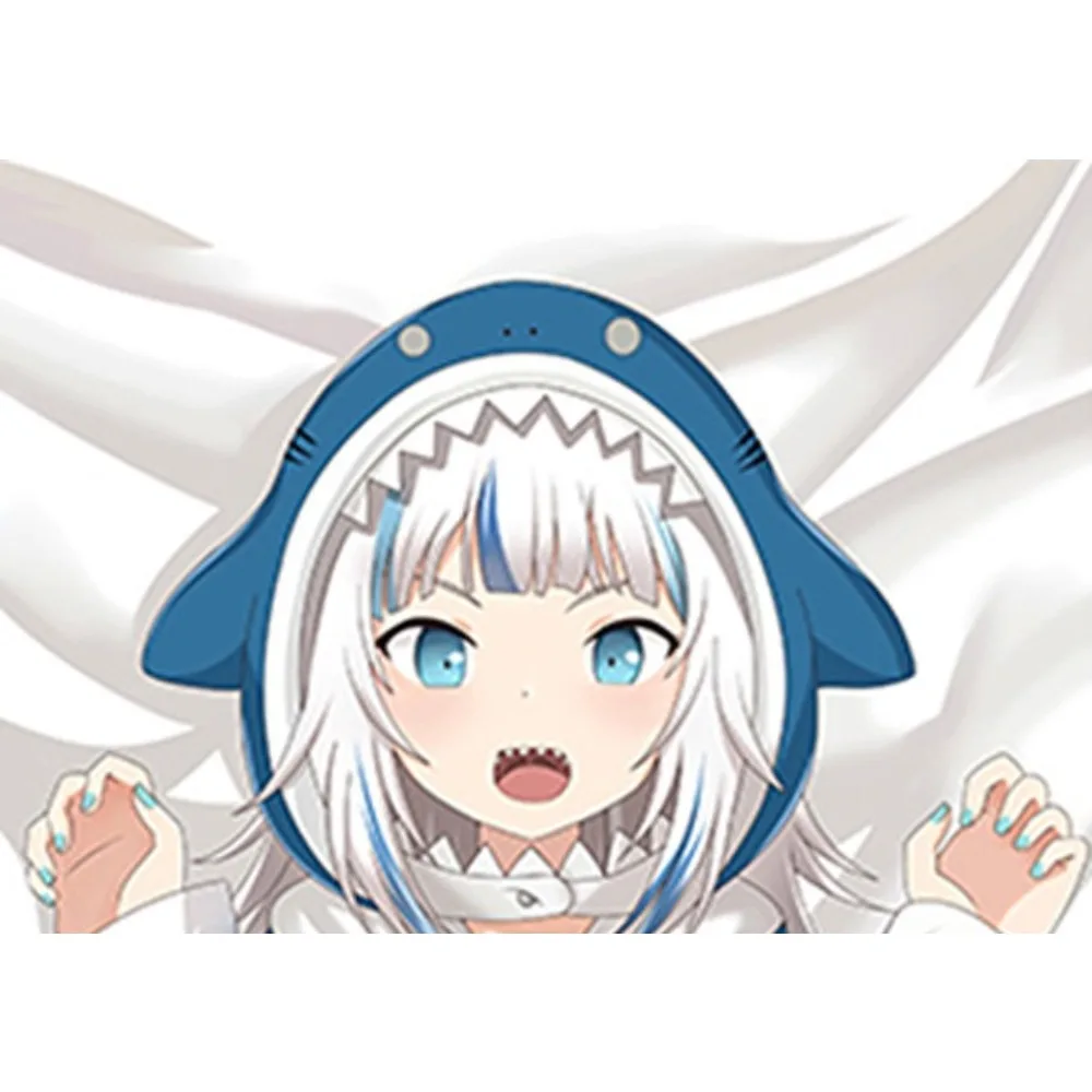 Cat Ear Gawr‑Gura Dakimakura Cover, Life‑Size Sleeping Hug Pillowcase, Comfort‑Soft Fabric Anime‑Style Cushion Case