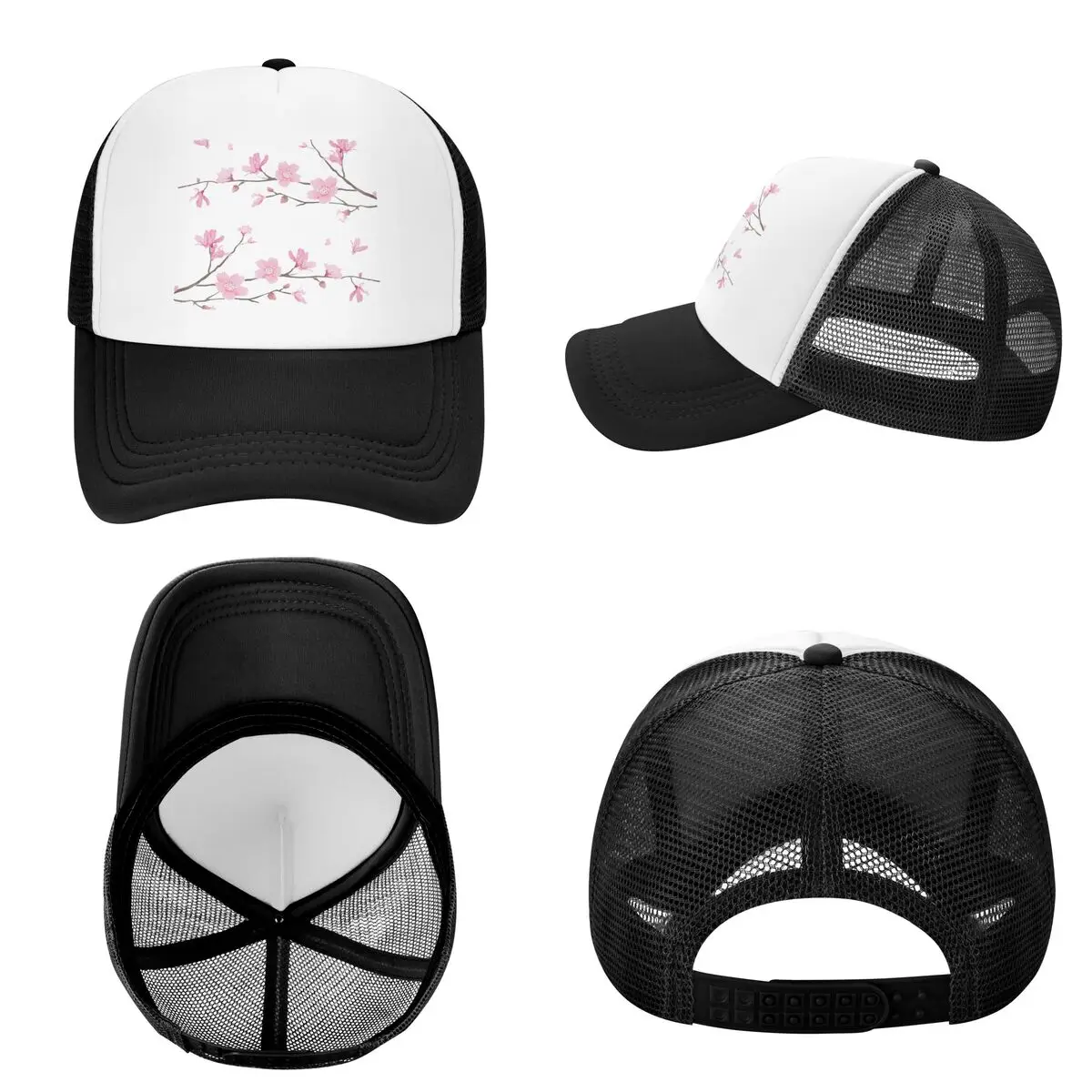 Cherry Blossom Flower Plant - Transparent Background Cap Fashion Mesh Baseball Caps Adjustable Hat Hip Hop Summer