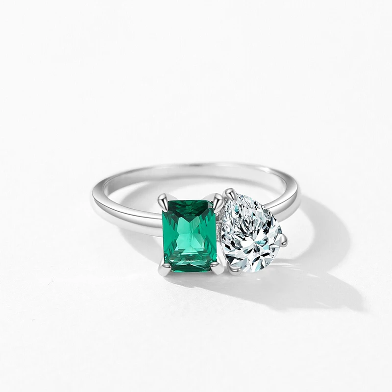Ailmay 925 Sterling Silver Trendy Olśniewający Zielony Prostokątny Cyrkonia Kropla Wody Pierścionki Dla Kobiet Luksusowa Biżuteria Ślubna — zdjęcie 4