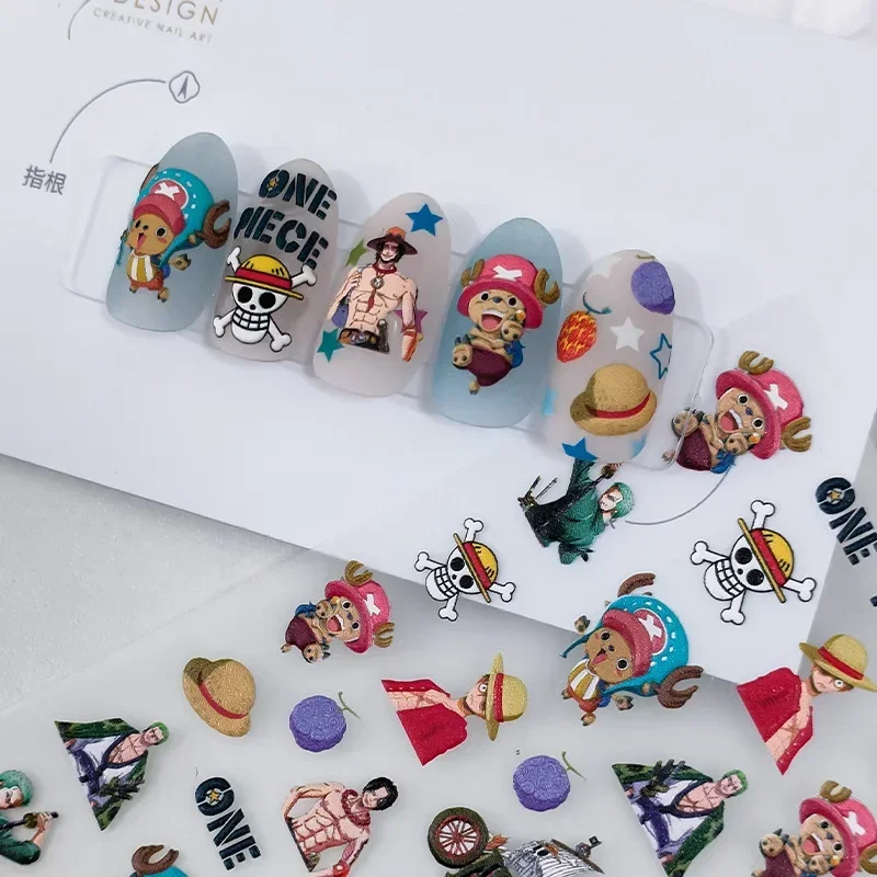 Cute One Piece Nail Stickers Anime Cartoon New Craft 5D Thin Tough Embossed Nail Stickers Slider Decorative Adhesive Nail Decals