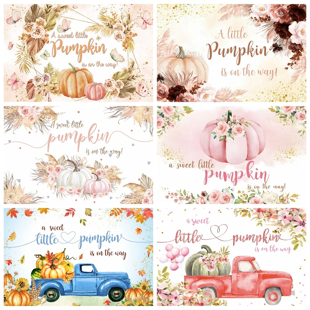 

A Little Pumpkin Is On The Way Autumn Backdrop Fall Thanksgiving Floral Truck Baby Shower Birthday Party Photography Background