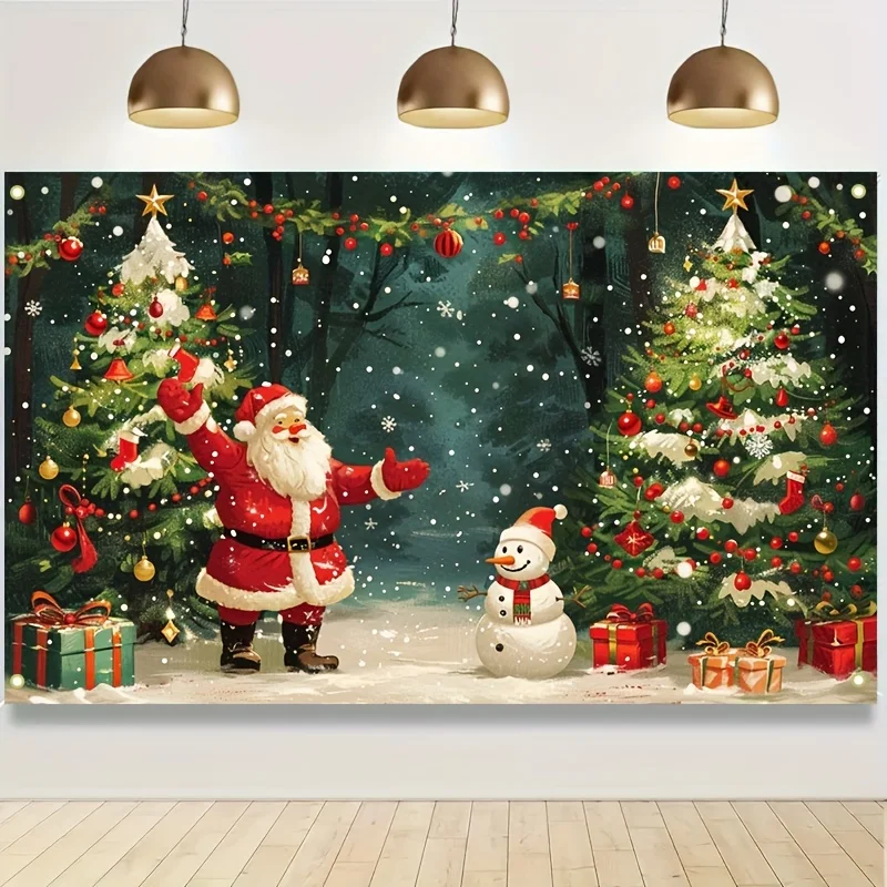 Merry Christmas banner, Santa Claus snowman, Christmas tree, reindeer party decoration, photography background